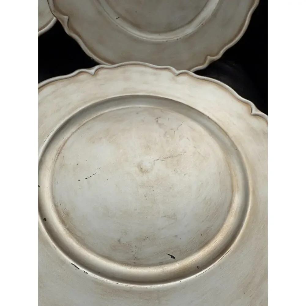 Set of 4 Pier 1 One Chargers 12.5” Brushed Silver Tone Gold Scalloped Edge
